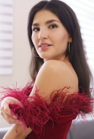 Azumi Liu in a sexy Holiday Dress